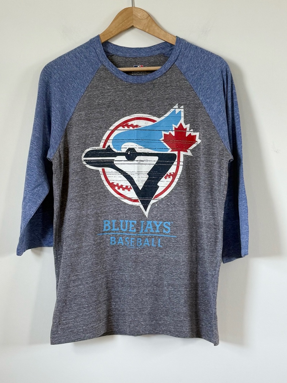 Toronto Blue Jays MLB Raglan Baseball T-Shirt 3/4 Sleeve Grey Blue - Men’s M